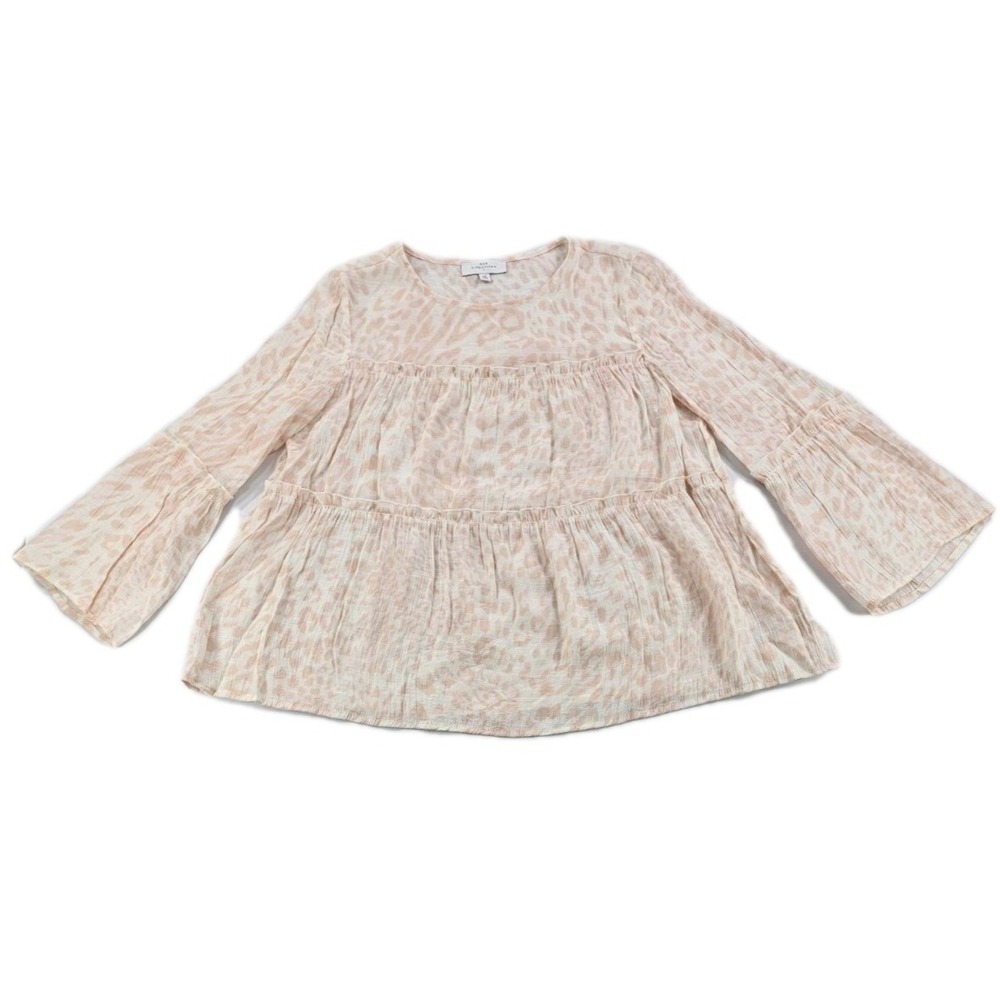 NEW DIRECTIONS Leopard Print Tiered Women's M Pink Peach Flowing Peasant Muslin